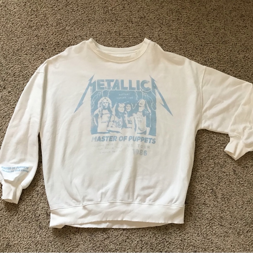 American Eagle White and Blue Graphic Sweatshirt